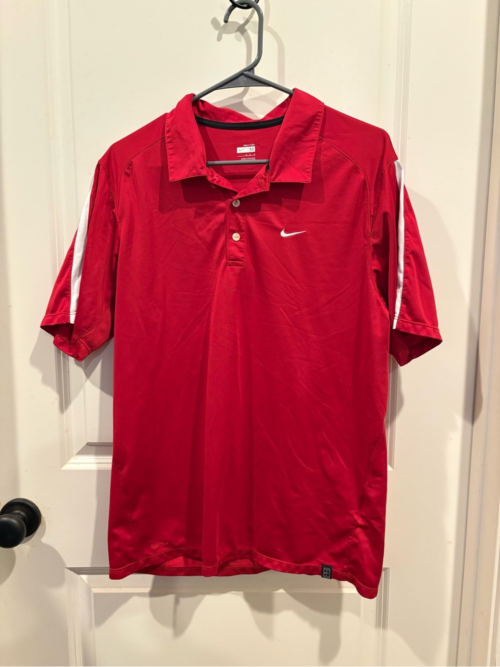 Nike Red Polo with White Sleeve Stripes Med Mens